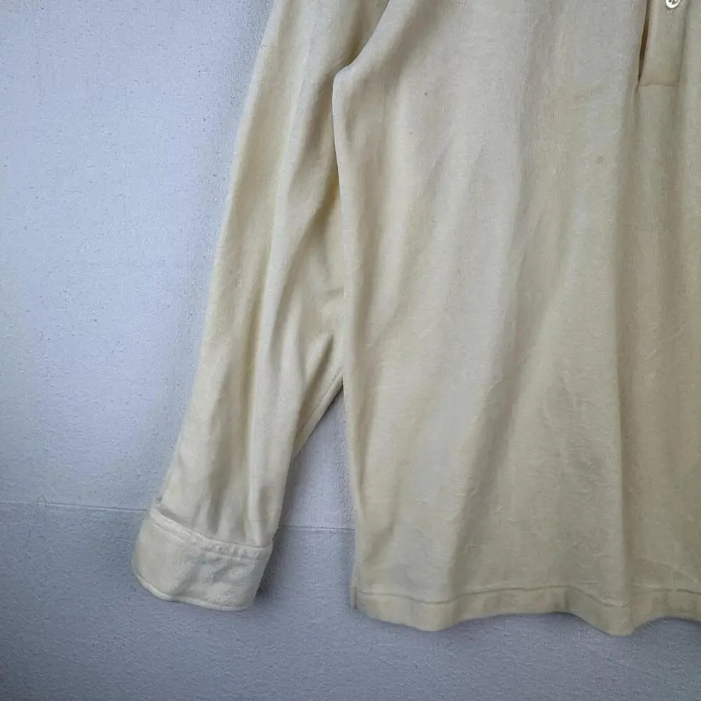 60-70s Vtg Van Heuson Wimbledon Velour Mens L Long Sleeve Polo Shirt Cream *Read